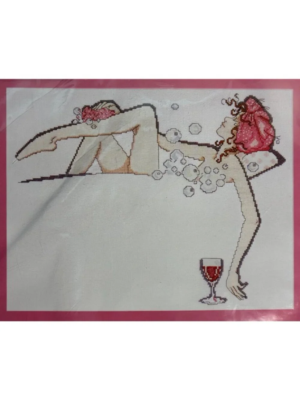 Design Works Counted Cross Stitch Bubble Bath #2718 Picture Kit 12x15 Woman Wine